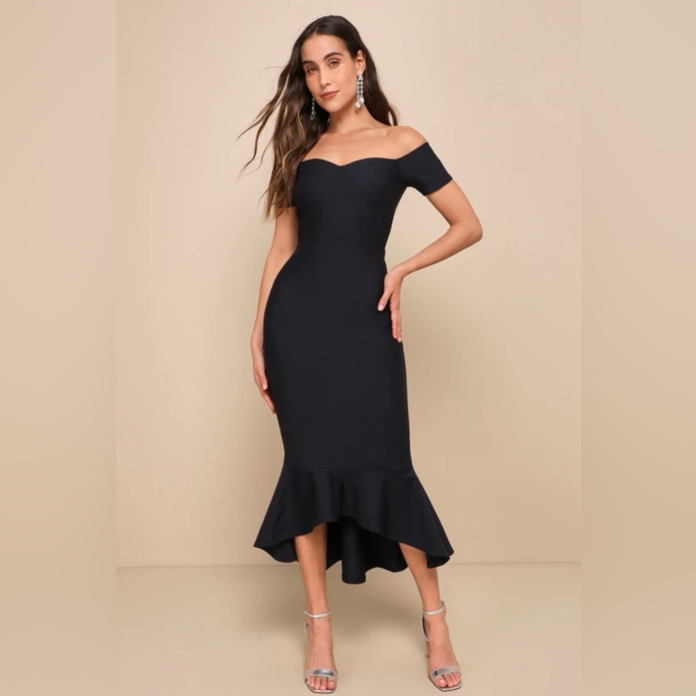Lulu How Much I Care Midnight Blue Ruffle Hem Dress